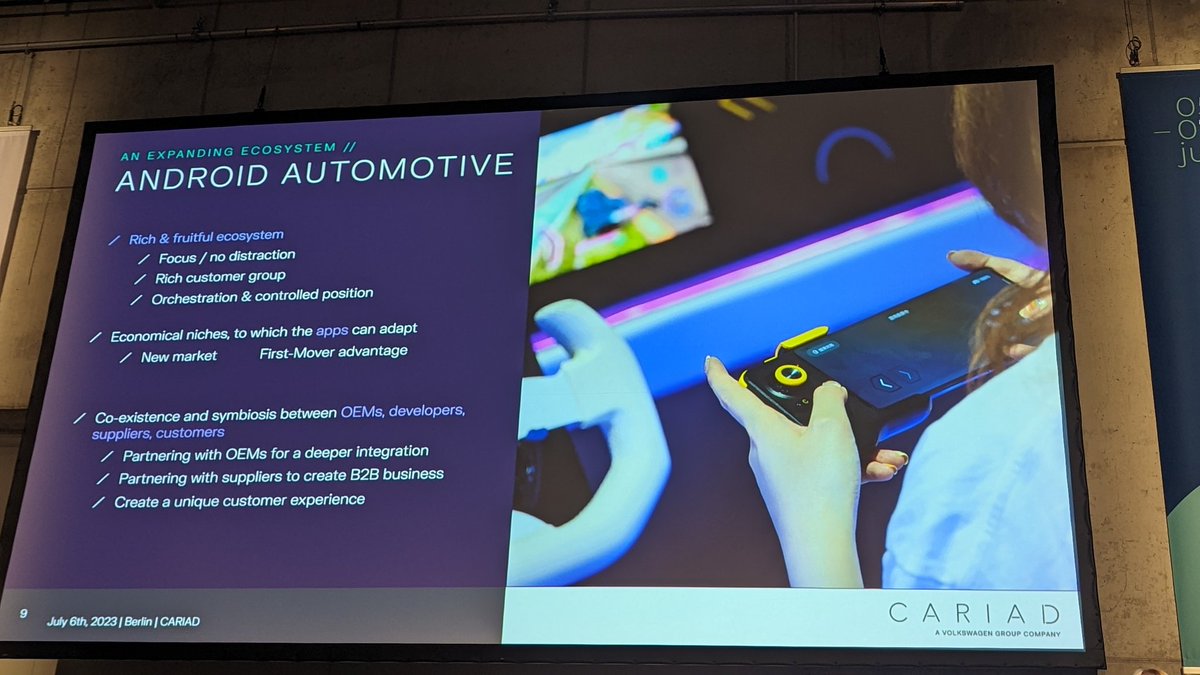 wahibhaq's tweet image. Interesting talk by @cariad_tech 👍

It is an exciting time in the #Automotive Tech space.

All OEMs &amp;amp; App Stores are trying to get the attention of app publishers and Android dev community.

Glad to be part of this space at @diconium ✌️

#dcbln23 #aaos