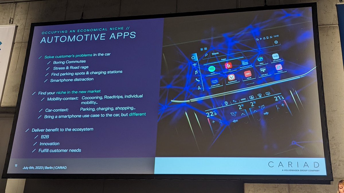 wahibhaq's tweet image. Interesting talk by @cariad_tech 👍

It is an exciting time in the #Automotive Tech space.

All OEMs &amp;amp; App Stores are trying to get the attention of app publishers and Android dev community.

Glad to be part of this space at @diconium ✌️

#dcbln23 #aaos