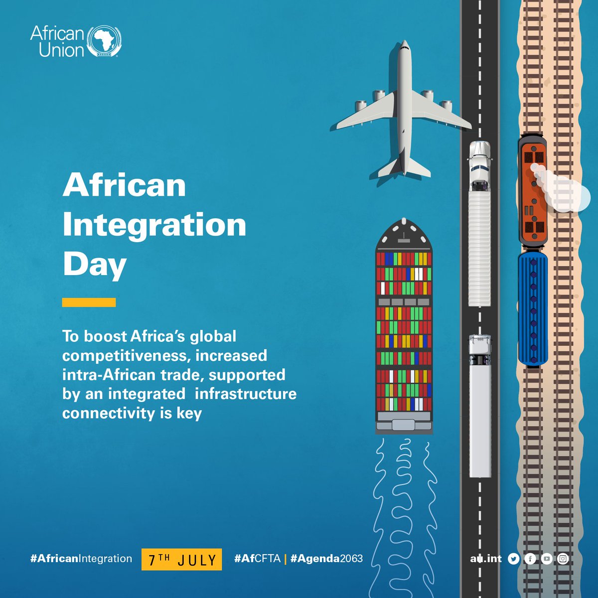 Promoting Africa's global competitiveness requires enhanced intra-African trade and integrated infrastructure connectivity. 

Join us on #AfricanIntegration Day as we explore strategies to accelerate the generation of quality employment opportunities."
