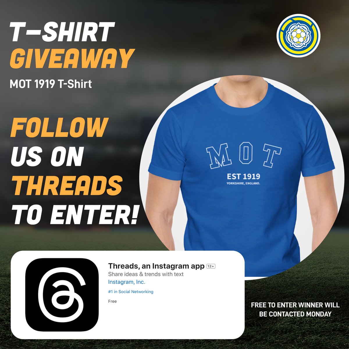 🔵 GIVEAWAY TIME 🔵

For your chance to win a MOT 1919 t-shirt, simply follow us on threads! 

👉 threads.net/@lufcmotcom