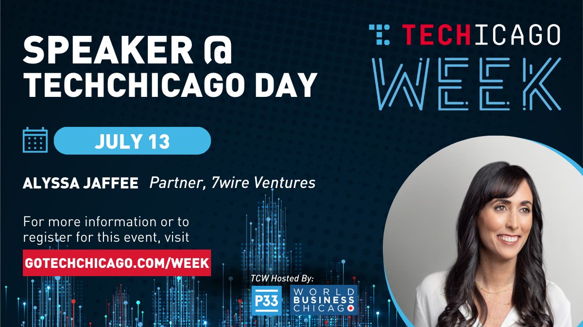 Join us at #TechicagoWeek and catch @AlyssaJoyJaffee , 7wireVentures partner, speaking at Techicago Day on July 13th. This incredible event celebrates innovation, collaboration, and our vibrant tech community. gotechchicago.com/events/