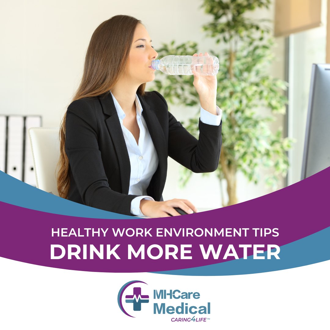 A healthy work environment starts from within! Drink more water at work … as simple as that!
.
#caring4life #caringforcommunities #mhcaremedical #yeg #edmonton #medical #dental #clinics #schools #carehomes #healthy #healthcaresolutions #healthsolutions