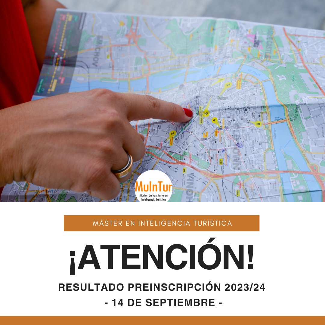 masterInTur's tweet photo. ⚠️Hoy se publicarán los resultados de las inscripciones⚠️

👉Aquellos que no hayas conseguido entrar tenéis desde este mismo día y hasta el 18 de septiembre para confirmaros en la lista de espera

👉Se abre la presentación reclamaciones sobre los resultados hasta el día 19. https://t.co/vurqSzQQDc