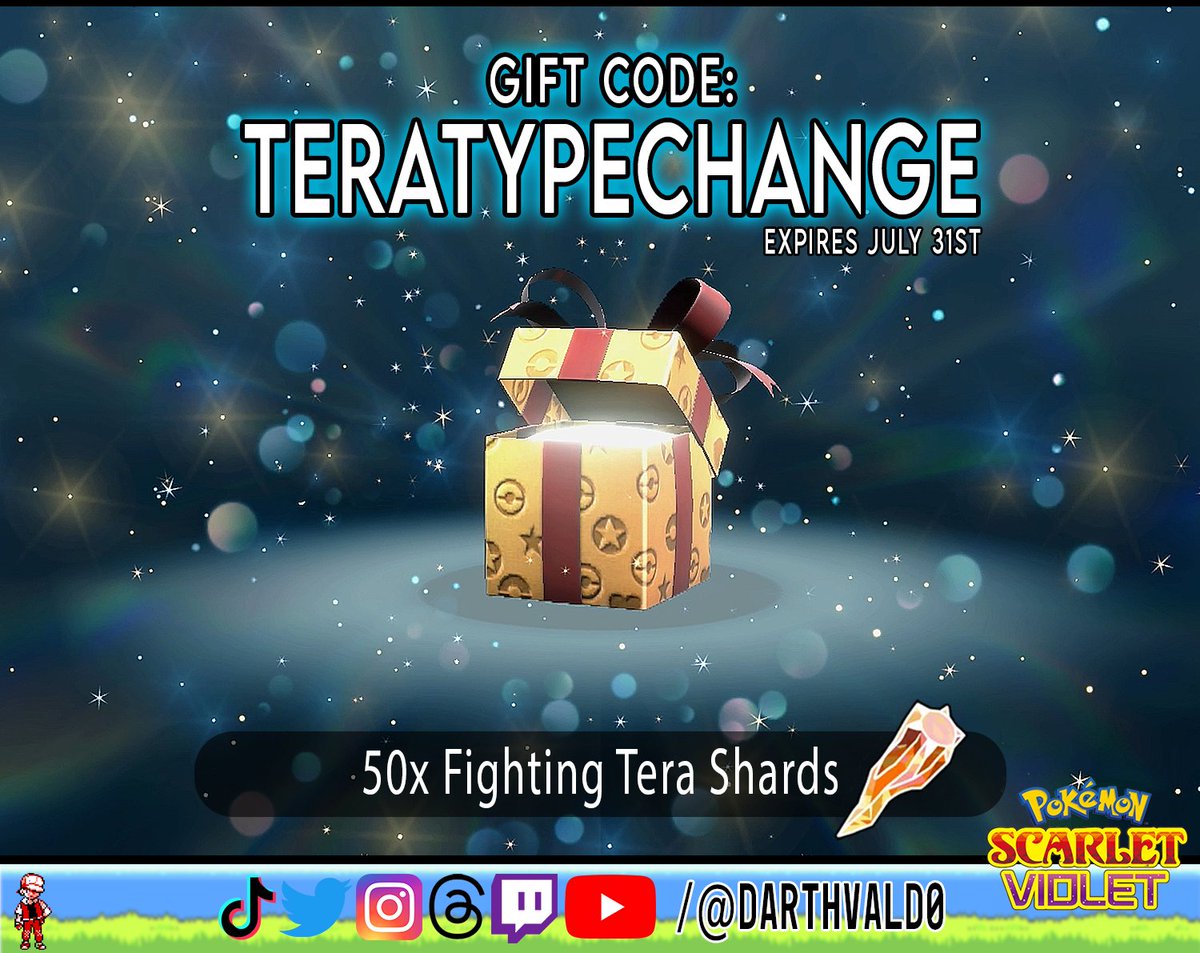 New Mystery Gift Distribution Happening in Pokemon Scarlet and Violet! 

50x Fighting Tera Type Shards

#PokemonScarletandViolet #MysteryGift #PokemonScarletViolet