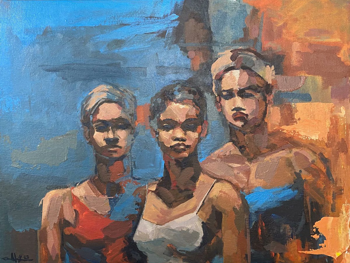 This latest real-world #acrylic #painting is derived from an iterative process of: 1) asking AI to describe one of my paintings, 2) using that description to generate an image of a painting, and 3) using that image as a source for a new painting. buff.ly/3XIis2O