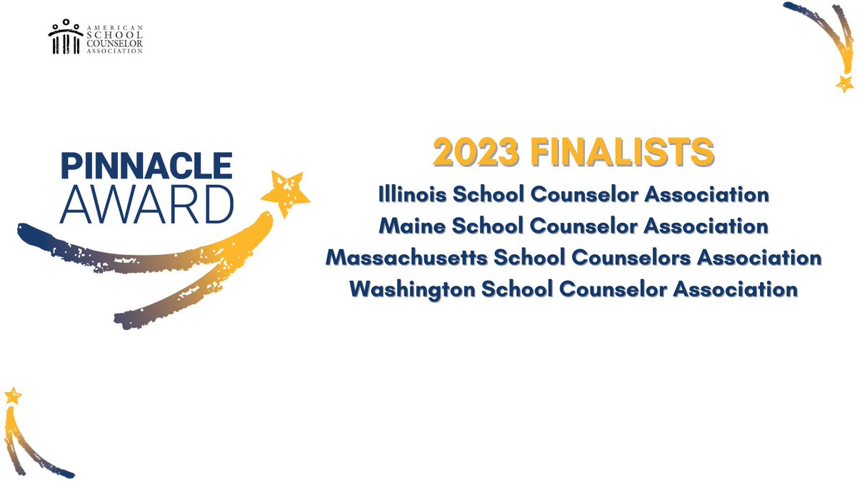 Congratulations to the inaugural ASCA Pinnacle Award finalists! The ASCA Pinnacle Award recognizes state/territory school counselor associations for innovative projects that benefit the school counseling association, profession or membership. #PinnacleAward