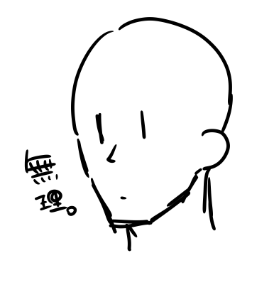 この角度描くのが苦手すぎて毎回これで時間とられてしまう……顔面のパースが全て狂ってる…… 