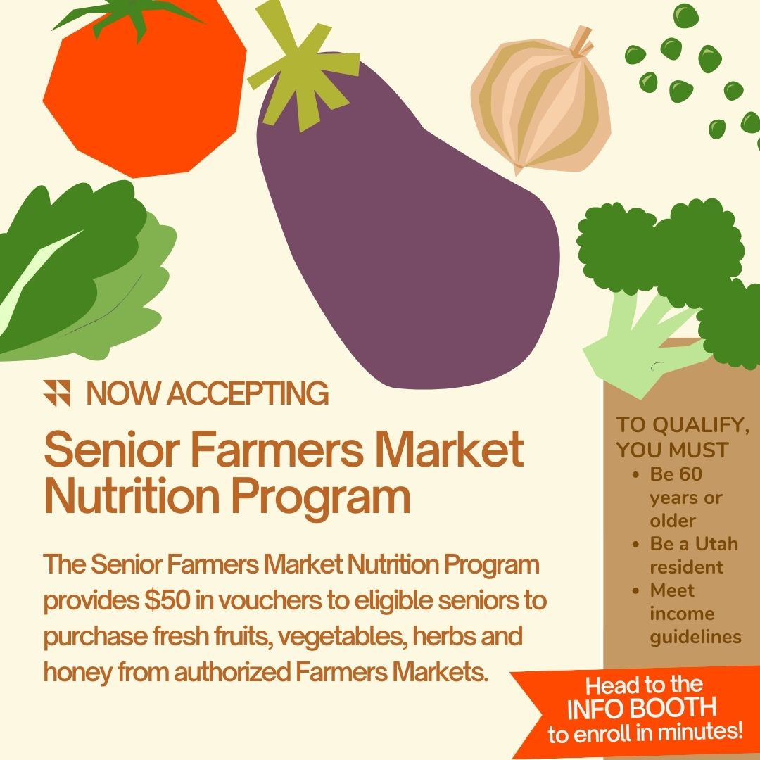 UAgainstHunger's tweet photo. Senior Farmers Market Nutrition Program (SFMNP) enrolling now! Qualified seniors can receive $50 worth of SFMNP vouchers to spend at authorized farmers markets. More info on our website or call us at (801) 328-2561
#UtahSFMNP #SFMNP #UT #Farmersmarket #buylocal #eatlocal https://t.co/UlPT3f74qM