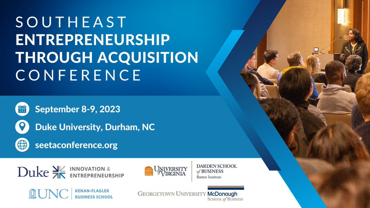 Want to learn how to buy, grow, and sell a business? Then join the Fuqua-hosted Southeast Entrepreneurship Through Acquisition Conference to build your ETA network and get support finding a business and investors! Register today! ow.ly/Maoq50OZyQf @EshipAtDuke