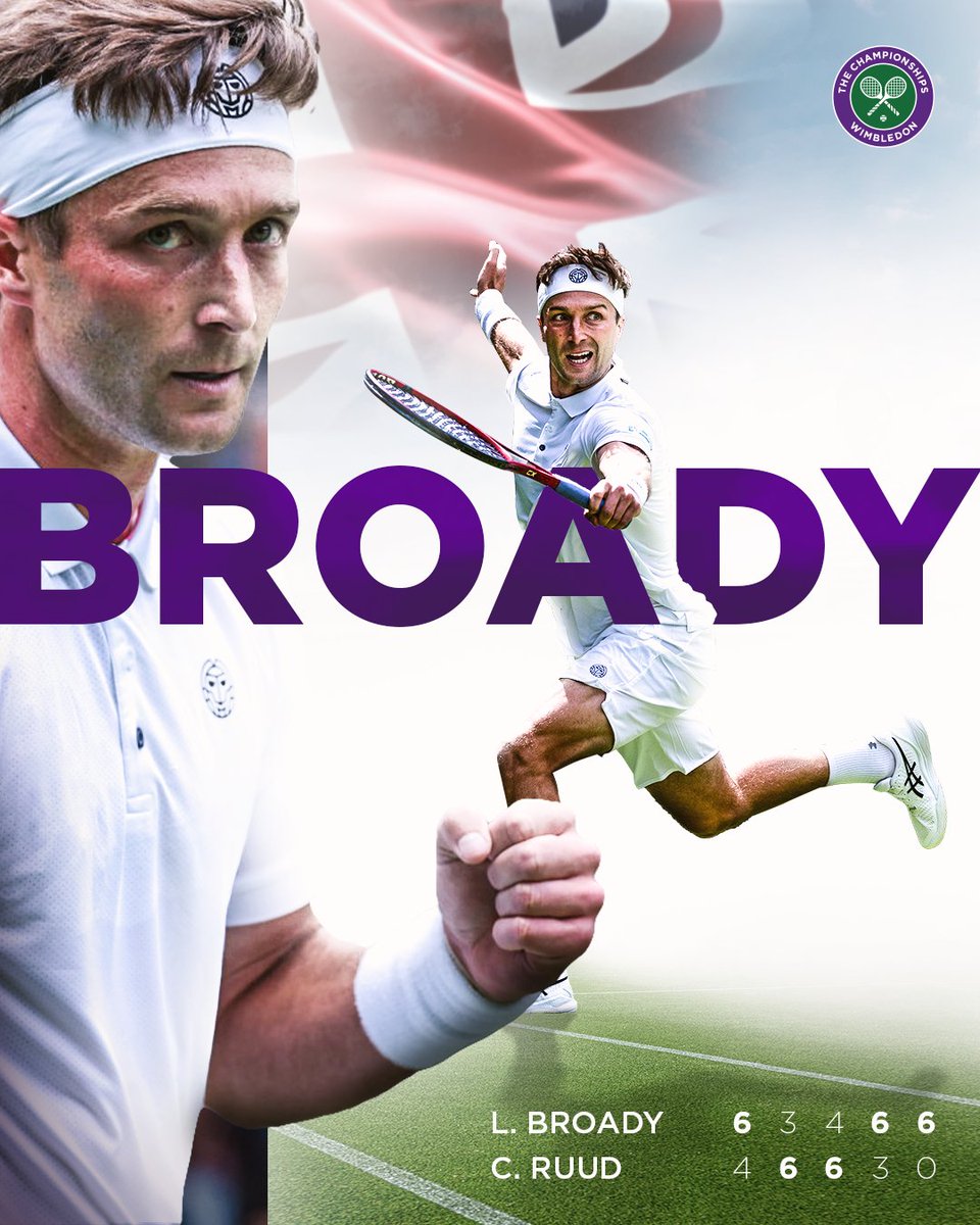 Wimbledon's tweet photo. Flying the flag 🇬🇧

@Liambroady takes down No.4 seed Casper Ruud to reach the third round of #Wimbledon once again https://t.co/PcyxaHTfGr