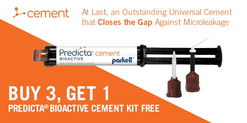 DentalCityInc's tweet image. Predicta® BIOACTIVE Bulk &amp;amp; Core is a bioactive, core build-up resin composite that stimulates mineral apatite formation and remineralization when the material and tooth meet.

Buy 3, Get 1 Predicta® BIOACTIVE Cement Kit Free*
ow.ly/499F50P1IMg

#PredictaBioactive #Parkell
