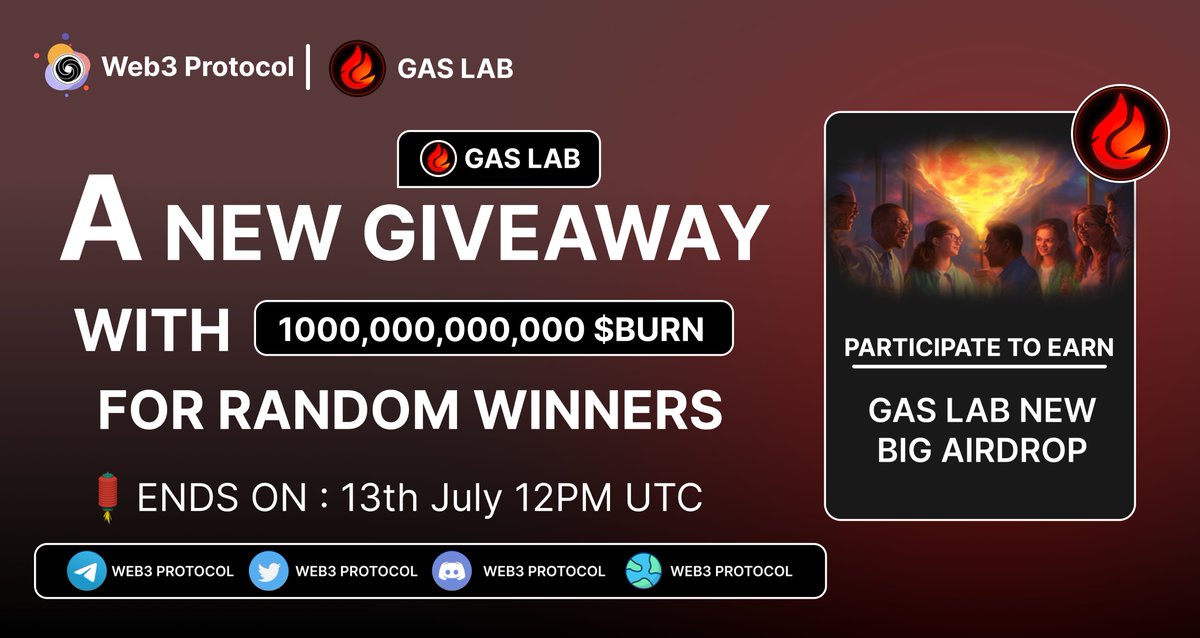 Web3 Protocol (@web3_protocol) on Twitter photo 🎉Web3 Protocol X Gas Labs $Burn Giveaway
🏆Prize Pool:- $1 Trillion $Burn Token Reward
To Enter:-
✔️Follow <a href="/Web3_Protocol/">Web3 Protocol</a> & <a href="/Gas_Labs/">Gas Labs | $Burn 🔥</a>
✔️Like and RT 3 friends
✔️Fill form :- tinyurl.com/bdz9vzxk
#Airdrop #Giveaway #Giveaways #Gas_Labs 🎉Web3 Protocol X Gas Labs $Burn Giveaway
🏆Prize Pool:- $1 Trillion $Burn Token Reward
To Enter:-
✔️Follow <a href="/Web3_Protocol/">Web3 Protocol</a> & <a href="/Gas_Labs/">Gas Labs | $Burn 🔥</a>
✔️Like and RT 3 friends
✔️Fill form :- tinyurl.com/bdz9vzxk
#Airdrop #Giveaway #Giveaways #Gas_Labs