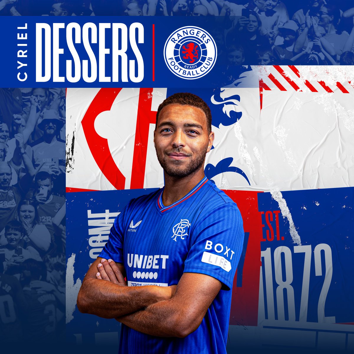 RangersFC's tweet photo. 💙 #RangersFC are delighted to today confirm the signing of @CyrielDessers from @USCremonese on a four-year deal for an undisclosed fee, subject to international clearance.