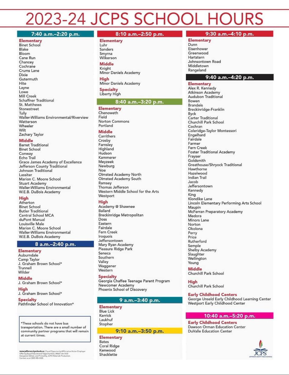 23-24 JCPS start times! Do you know your student’s start time? <a href="/Lassiter_Lions/">Lassiter</a>