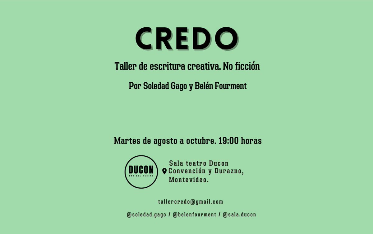 belenfourment's tweet photo. Amigas, amigos, después de todas las emociones que nos ha dado la primera edición de CREDO, ¡vamos por otra con
@soledadgago ! 

Este taller es para cualquiera que tenga ganas de experimentar con la escritura y la experiencia 🔥

Nos pueden escribir x info a tallercredo@gmail.com https://t.co/h8bQk8Zxjj