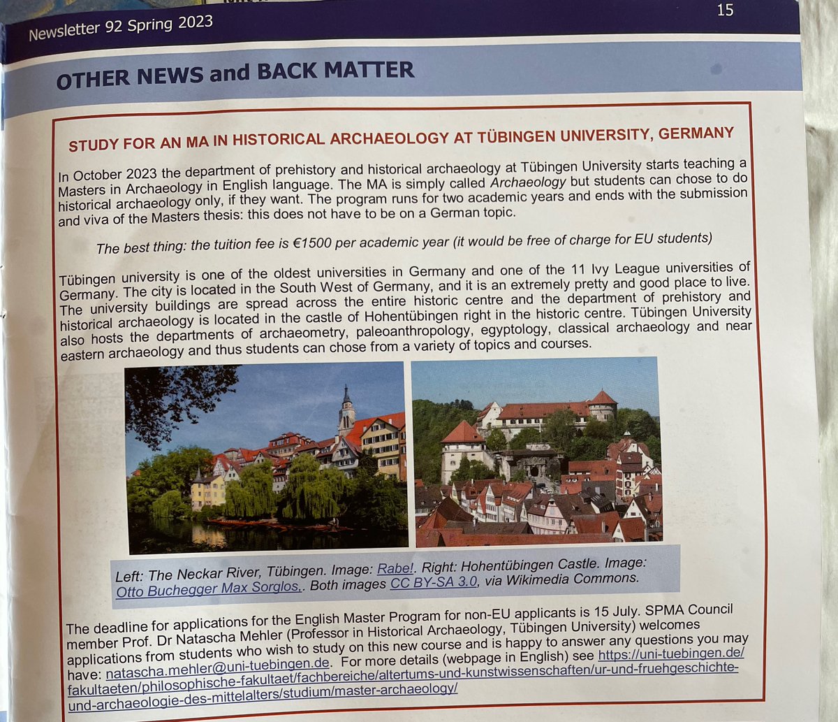 Natascha Mehler (@histarch) on Twitter photo @spma newsletter nailed it: come and do your MA in (historical) archaeology taught in English at <a href="/uni_tue/">Universität Tübingen</a>. In the most recent QS World University Rankings 2023, #archaeology at Tübingen again took 1st place in Germany (No. 12 worldwide). Application deadline 15 July. Please RT🙏 @spma newsletter nailed it: come and do your MA in (historical) archaeology taught in English at <a href="/uni_tue/">Universität Tübingen</a>. In the most recent QS World University Rankings 2023, #archaeology at Tübingen again took 1st place in Germany (No. 12 worldwide). Application deadline 15 July. Please RT🙏