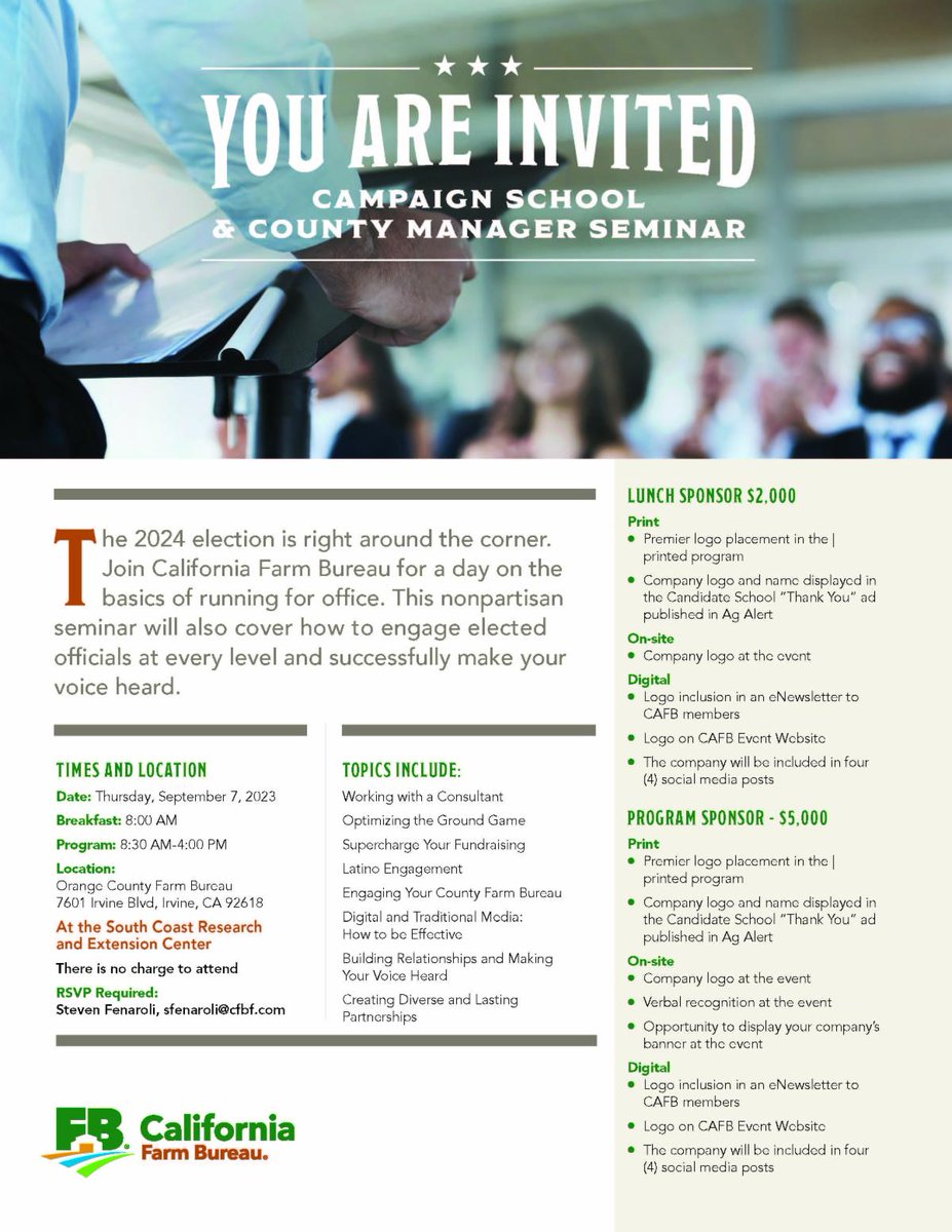 Ever considered running for office? Farm Bureau members are invited to learn more about the process! RSVP Required. #yourvoicewhenyoucantbethere #youshouldrun #electionseason #representation #democracy