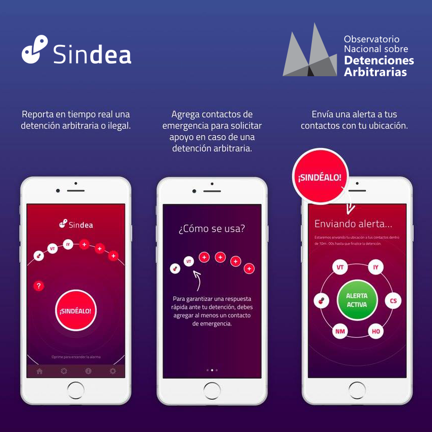 onda_mx's tweet photo. ¿Ya conoces la app #Sindea?
En caso de sufrir una #DetenciónArbitraria, activas la alerta y envía tu ubicación cada 10 minutos a seis personas que des de alta como contactos. ¡Descárgala es gratuita!
Disponible:
Android en: https://t.co/mYU85YQS92
iOS en: https://t.co/Ax1buXiJCn https://t.co/LjPK1mR8jB