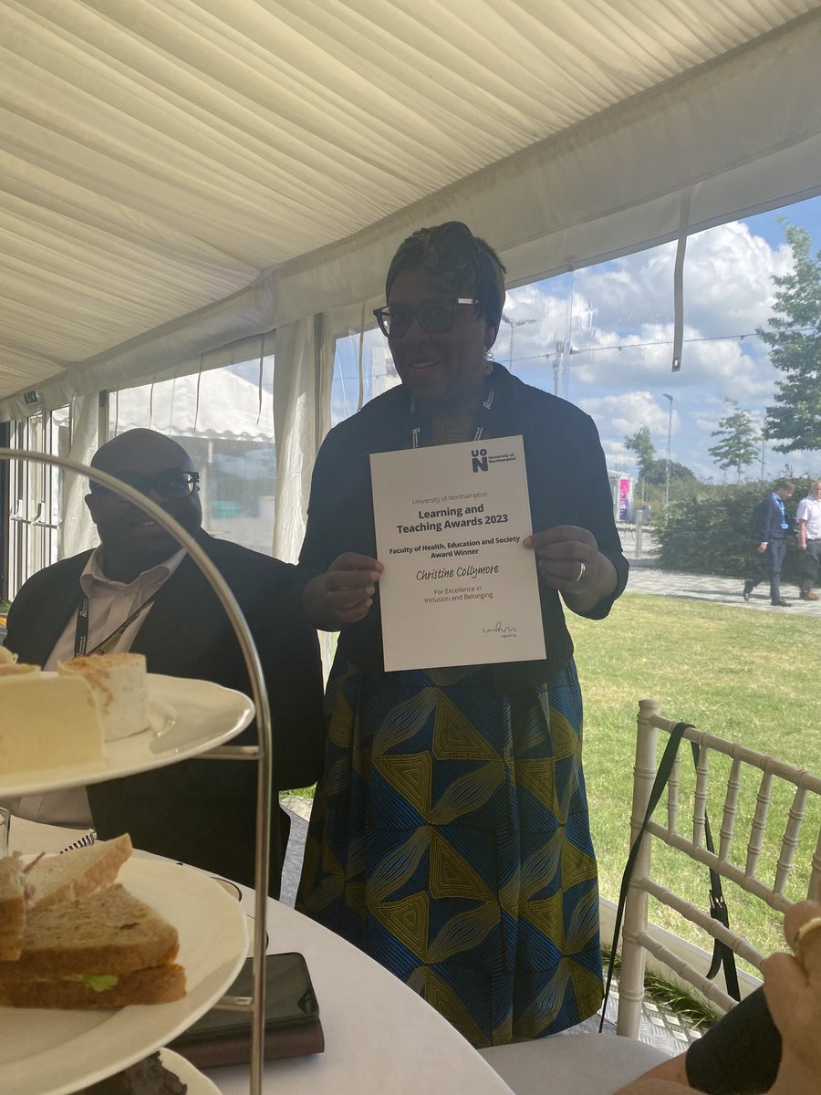KhatriRoshni's tweet photo. Congratulations to the wonderful Christine Collymore who won the Learning and Teaching award for Excellence in Inclusion and Belonging!! And the overall winner in this category!! So well deserved and Well done! @UniNhantsFHES @JacobSaranga https://t.co/tUPEMtn1zg