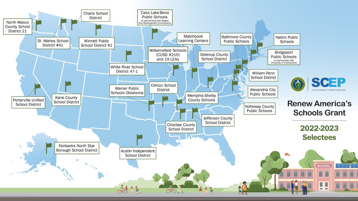 🎆Congratulations to the selectees of the @ENERGY #RenewAmericasSchools grant program! 24 selectees were chosen from over 200 applications. $178M of funding will go to energy improvement projects to create efficient & healthy learning environments @usedgov tinyurl.com/2r3hw4tt