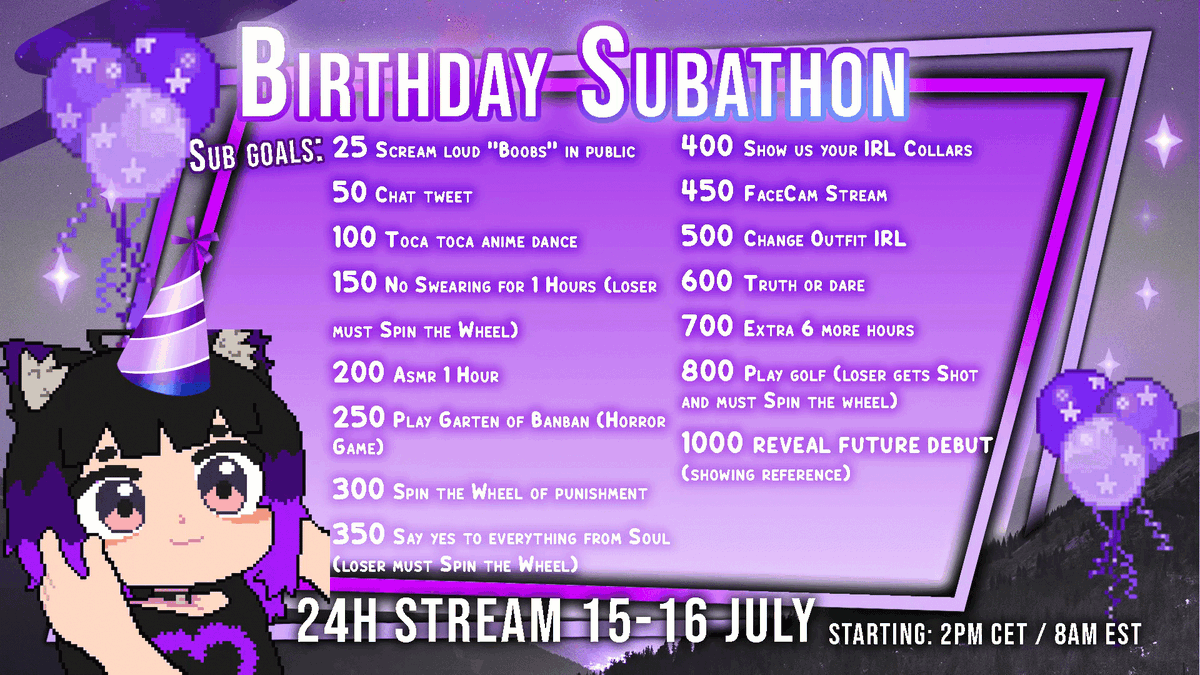 LittleMiri_CZ's tweet photo. Birthday Subathon + 24H Stream
will be in: 15 - 16 July! 🎉
Starting at 2pm CET / 8am EST ✨
#BirthdayCelebration #subathon #24hourslive https://t.co/W13A20rLxB