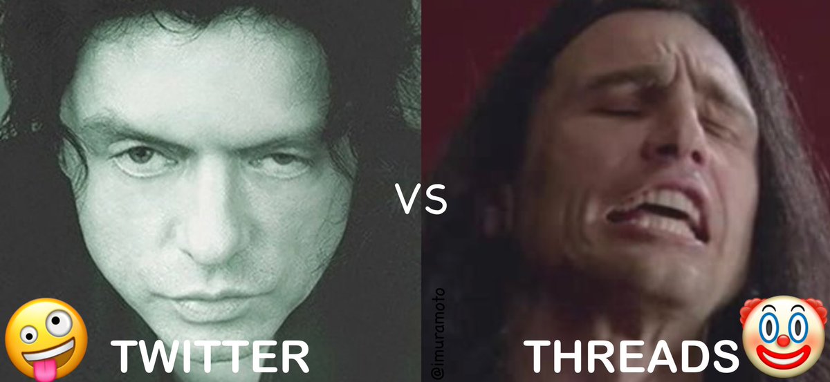 iMuramoto's tweet photo. Twitter 🤪 vs #Threads 🤡 
@elonmusk https://t.co/XXGeztlK6K