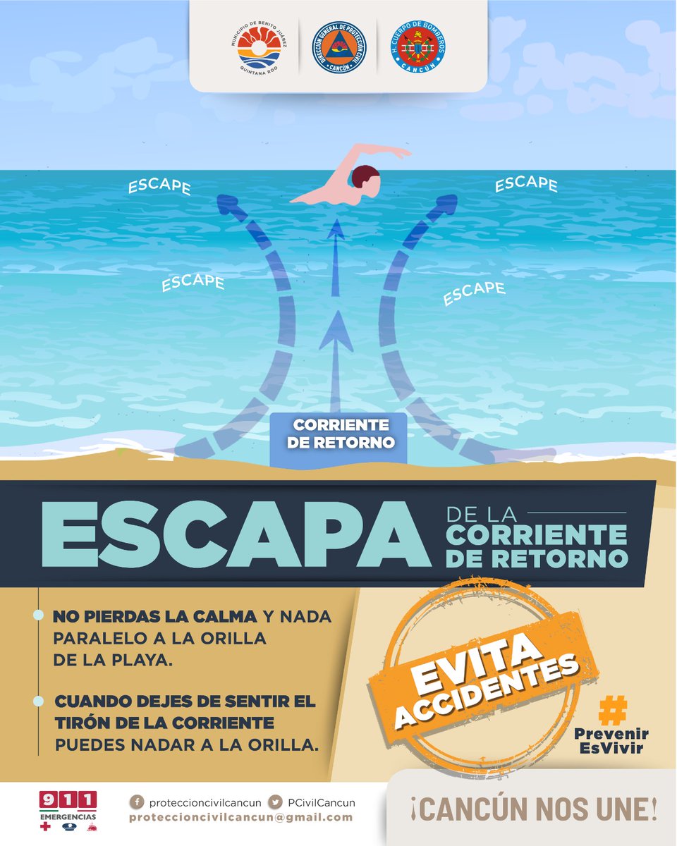 PCivilCancun's tweet photo. 📢 Disfruta de un día en la playa con seguridad.

🏖️  Acciones a realizar al llegar a la playa 

    ●Localiza la torre de los guardavidas y obedece las siguientes indicaciones. ⬇️

    ●El color de las banderas cambia conforme a las condiciones climáticas 🟢🟡🔴
1/2 https://t.co/rNvfKnd2m2
