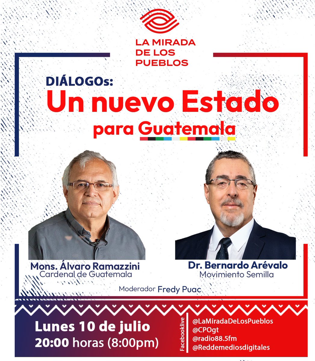 GtCpo's tweet photo. Anhelamos un país que garantice el bienestar de todas y todos, sin privilegios, libre de corrupción, impunidad, discriminación y exclusión.

Acompáñenos en nuevo programa desde #lamiradadelospueblos

Fecha: 10 de julio
Hora: 20:00 hrs
Facebooklive: @LaMirada_DLP https://t.co/URgnh8sADg