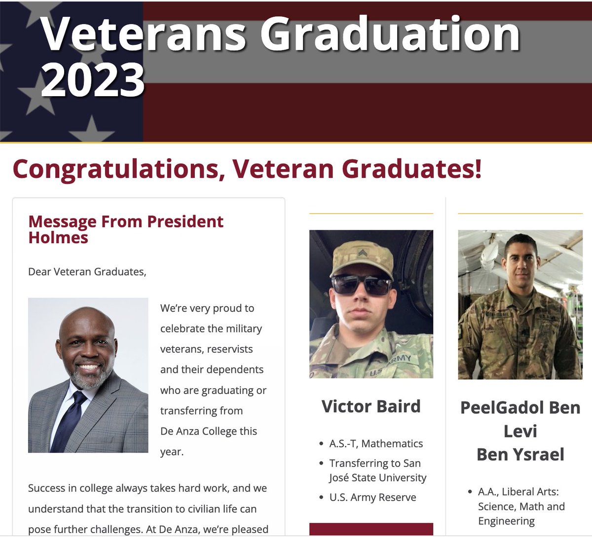 🤩🎓 Check out the #VeteranServices webpage! Our graduating #veterans are honored there, including with special messages from their families and friends. See the page here: bit.ly/3D4SQnb. #TopsinTransfer
