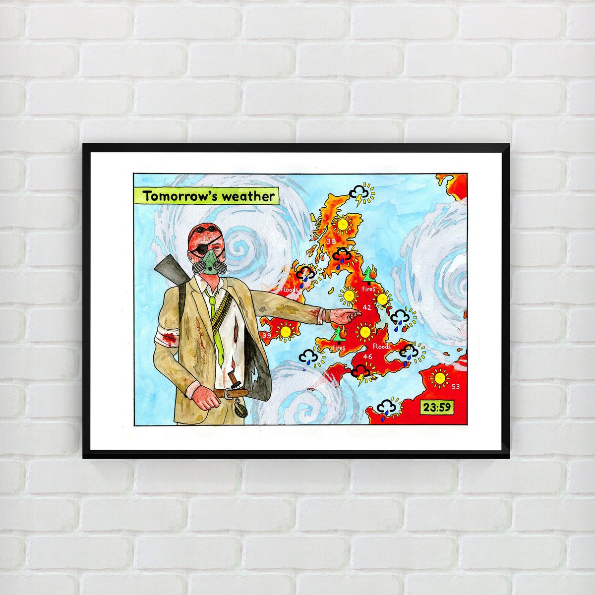 Free art! Who bagged themselves one of these? Our Saturday in-store giveaway &amp; signing with the amazing <a href="/darren_cullen/">Spelling Mistakes Cost Lives</a>.

Missed out in the field? Darren’s limited edition Glasto print, ‘Tomorrows Weather’ is available from shangrilart.com.

📸 Marta Zubieta