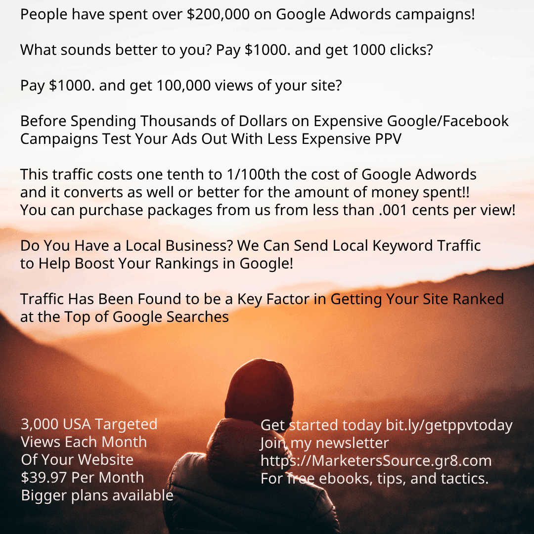 marketerssource's tweet photo. PPV over PPC What make sence to you! Get 1000 clicks and pay $1000 or Pay $1000 and get your site viewed 100,000 times I think I know your answer. Get started today!
https://t.co/E8CaZMyAE1
#ppv #ppvvsppc #get100000views #affiliatemarketing #internetmarketing #growyourbusiness https://t.co/EKPdyCHl4Z