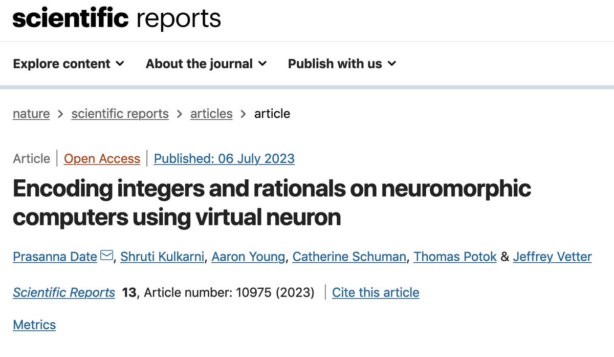 Prasanna Date (@prasannadate) on Twitter photo How can you #encode #data on a #neuromorphic #computer?
Read our #paper, #published in <a href="/Nature/">nature</a> <a href="/SciReports/">Scientific Reports</a> to find out: nature.com/articles/s4159…
So #proud of the #team that made it happen: Shruti Kulkarni, Aaron Young, <a href="/cdschuman/">Catherine (Katie) Schuman</a>, <a href="/tjtt2/">Tom Potok</a>, <a href="/jsvetter/">Jeffrey Vetter</a>! <a href="/ORNL/">Oak Ridge Lab</a> <a href="/ORNLComputing/">ORNL Computing & Computational Sciences</a> How can you #encode #data on a #neuromorphic #computer?
Read our #paper, #published in <a href="/Nature/">nature</a> <a href="/SciReports/">Scientific Reports</a> to find out: nature.com/articles/s4159…
So #proud of the #team that made it happen: Shruti Kulkarni, Aaron Young, <a href="/cdschuman/">Catherine (Katie) Schuman</a>, <a href="/tjtt2/">Tom Potok</a>, <a href="/jsvetter/">Jeffrey Vetter</a>! <a href="/ORNL/">Oak Ridge Lab</a> <a href="/ORNLComputing/">ORNL Computing & Computational Sciences</a>