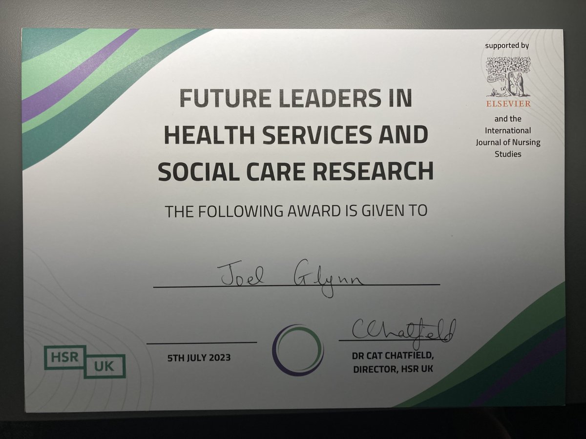Congratulations <a href="/joelglynn/">Joel Glynn</a> for winning the future leaders award for your great presentation at #HSRUK23 looking at the EBI programme's second list of medical interventions 
@UoBrisHEB