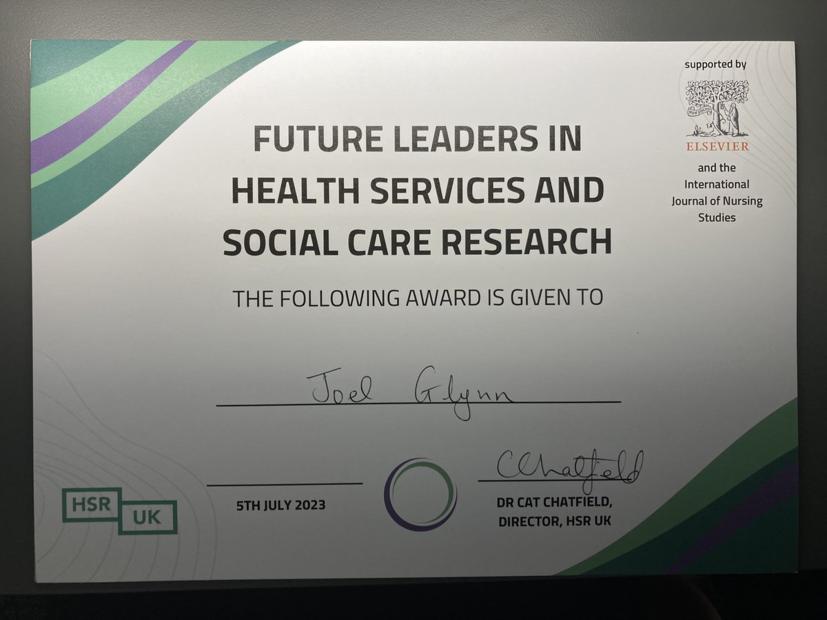 Congratulations @joelglynn for winning the future leaders award for your great presentation at #HSRUK23 looking at the EBI programme's second list of medical interventions @UoBrisHEB