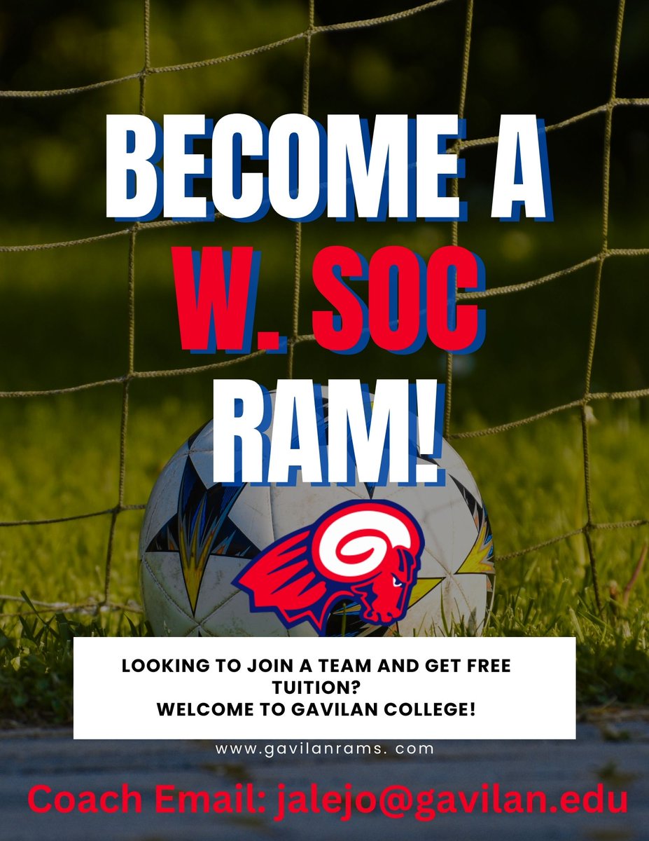 GavilanSports's tweet photo. Women's Soccer is back at Gavilan College!!  Email our head coach, Javier Alejo at jalejo@gavilan.edu to get more information!  TUITION IS FREE!
Come be a RAM!!

#beaRam #studentathlete #wsoccer #futbol #wewantyou #playincollege #playatGavilan https://t.co/BPqi7s84BO