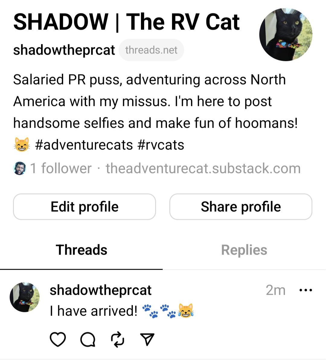 ShadowThePRcat's tweet photo. I'm on Threads! 😹🐾 https://t.co/RHLFXZMgfY