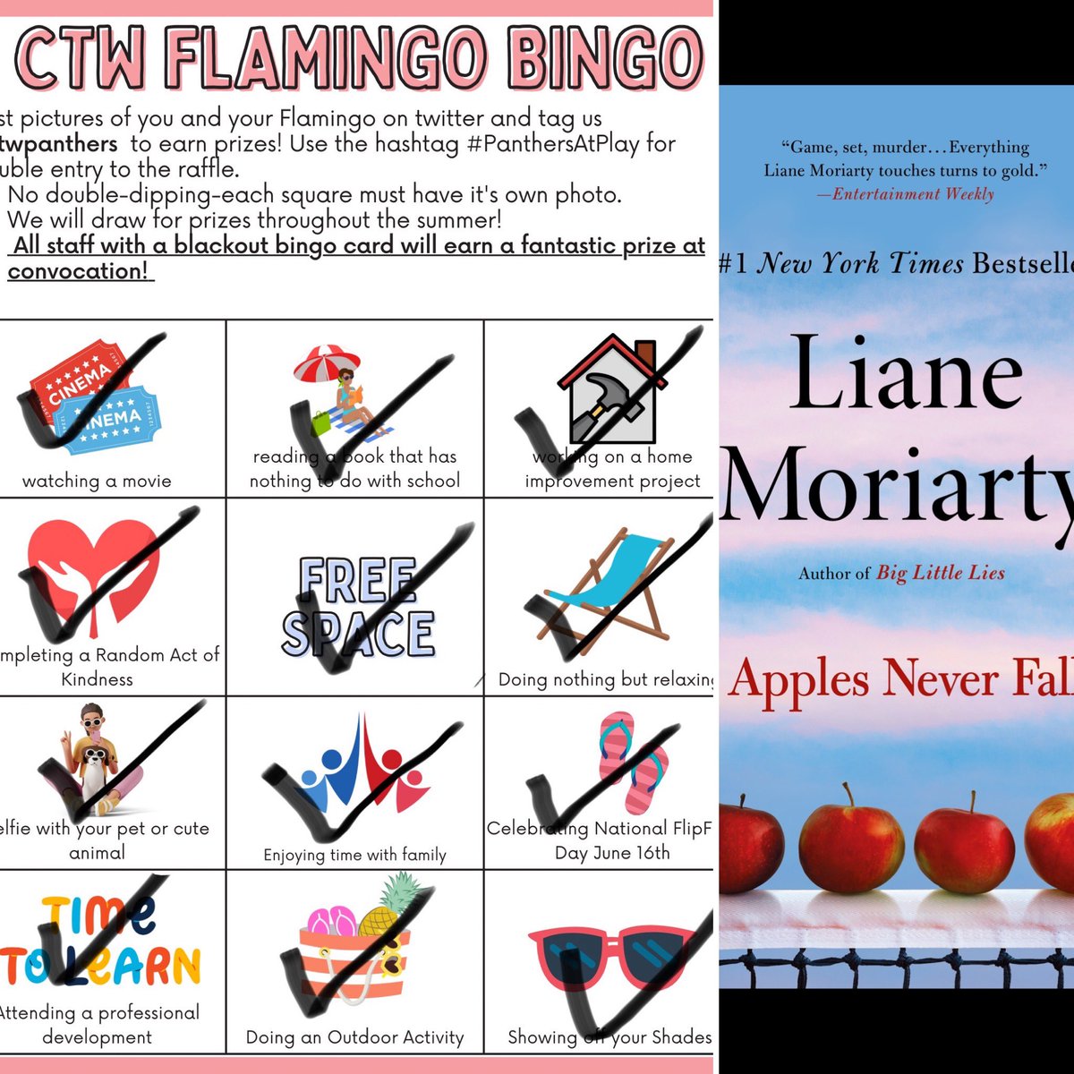 ctw_library's tweet photo. Saved the BEST for last….read a book that has nothing to do with school!  (That’s a hard one for a librarian 😉) Flora and I had so much fun with Flamingo Bingo @ctwpanthers #PanthersAtPlay https://t.co/DEot69ORH5