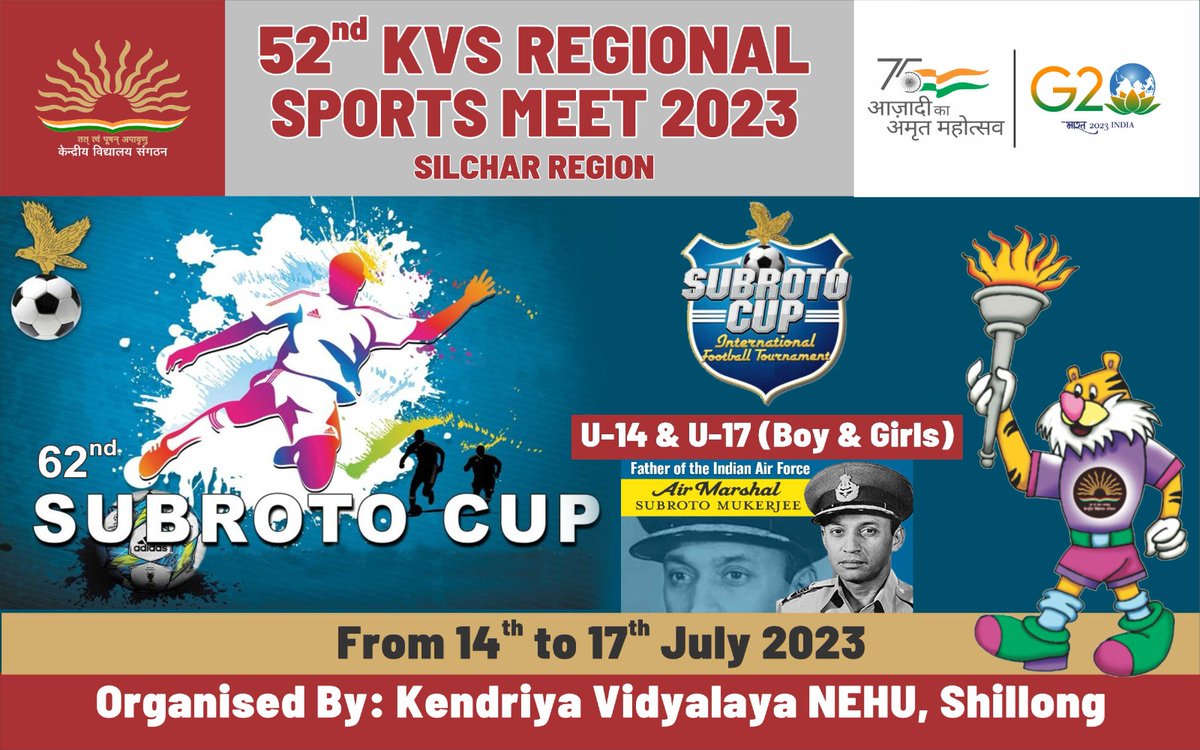 amodanand23's tweet photo. KV NEHU Shillong is going to
Organised KVS Silchar Region #Subroto #Cup #Football #Tournament for Boys & Girls (Under-14 &17) for session 2023-24 from 14th to 17th July 2023 at SAI STC SHILLONG Football Ground.
#SAISTCSHILLONG
#MHRD
#KVSROSILCHAR
#kvsrosilchar
#football https://t.co/P7fWfVMUYK