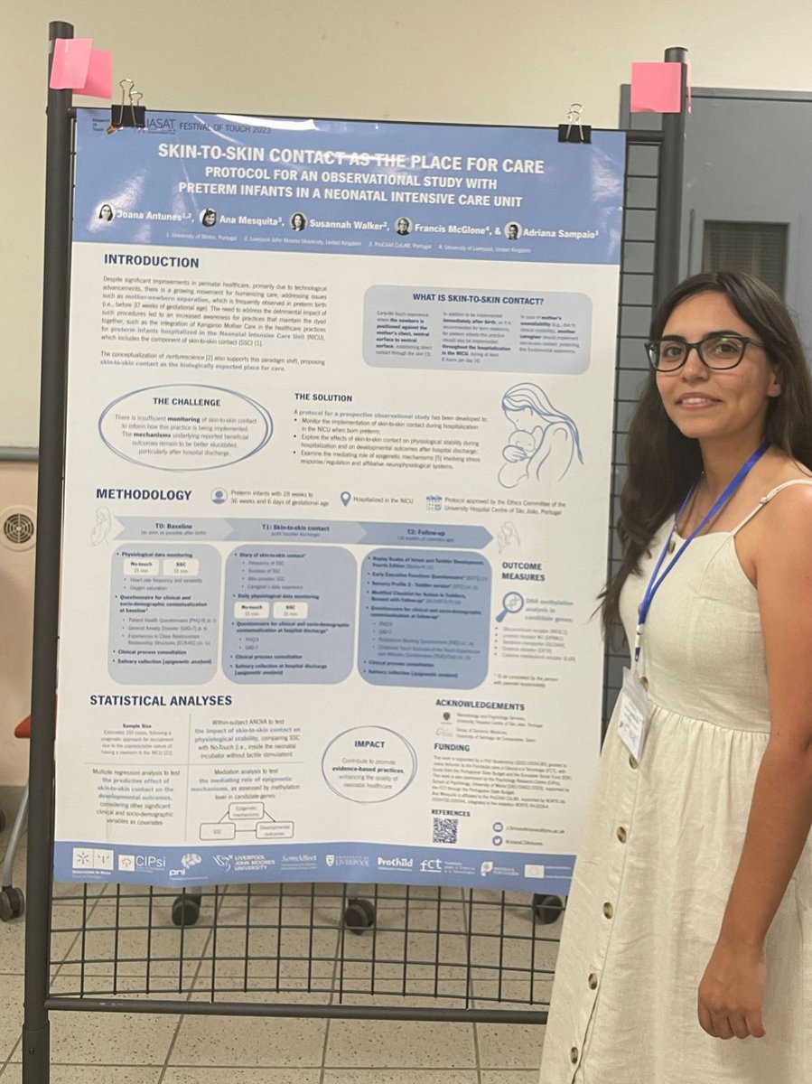 LabNeuroscience's tweet photo. Joana Antunes presented the protocol for her observational study, co-authored by Adriana Sampaio, @SusannahCWalker, @mcglonefp, and Ana Mesquita. They aim to monitor #SkinToSkin contact in #preterm infants and to explore its impact on #development. #FestivalOfTouch #kangaroocare https://t.co/VSxr8mKwMk