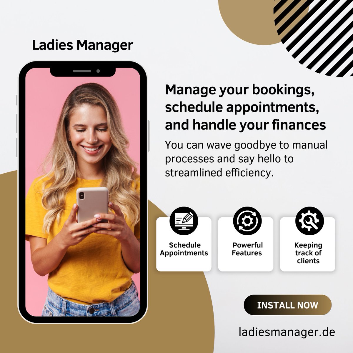 Efficiency at Your Fingertips:
With Ladies Manager, you can wave goodbye to manual processes and say hello to streamlined efficiency.

#LadiesManager #EmpoweringEscorts #EfficiencyAtYourFingertips #StreamlinedBusiness #TimeSaver #ExceptionalServices #EnhancedSafety #SecureApp