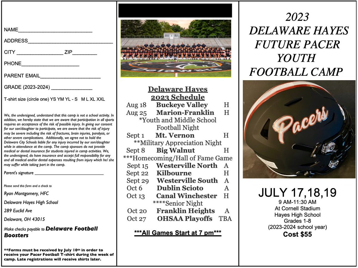 HayesFootball19's tweet photo. Register for our Pacer Youth Football Camp! 🔨⬇️ #RBH19 https://t.co/N2HYKIxjvN