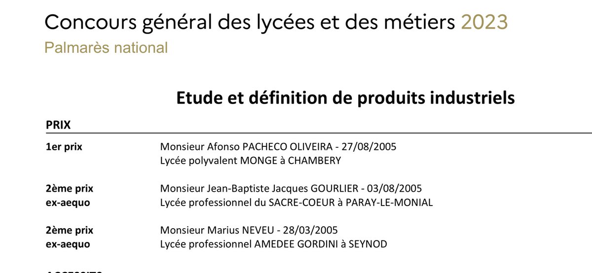 Premier prix du concours  général des métiers Étude et définitions de produits industriels  #CGM  #EDPI Félicitations Afonso, Terminal EDPI pour votre parcours d’excellence ! #lyceemonge #bacpro <a href="/acgrenoble/">Académie de Grenoble</a>