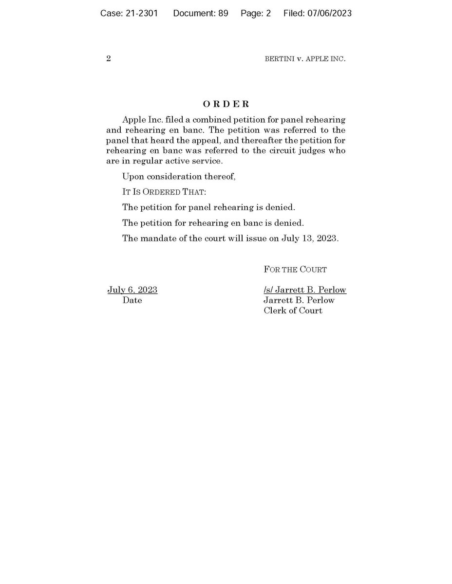 JamesBertiniTM's tweet photo. Apple's Petition for Rehearing its loss in the APPLE MUSIC case was denied by the Federal Circuit Court of Appeals. https://t.co/hjfM0xbPQP