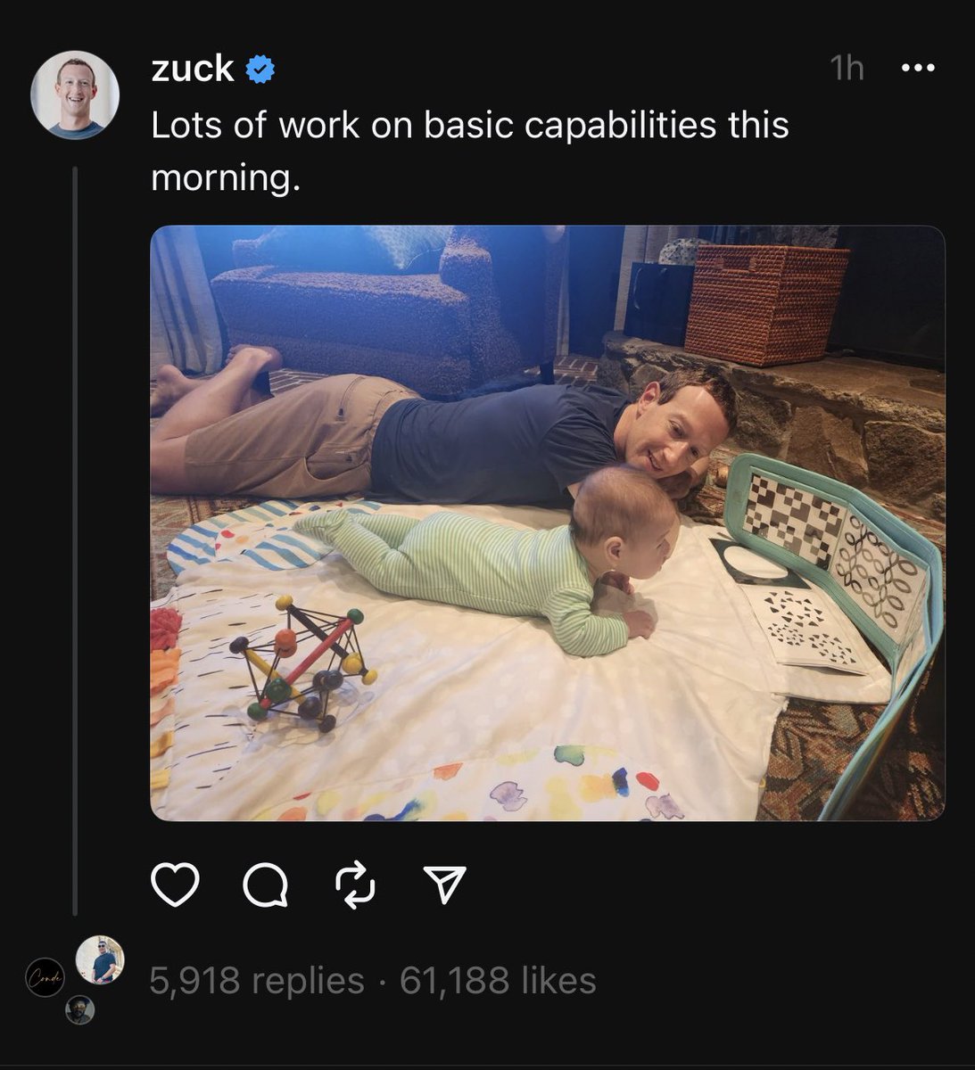 Zucc’s real flex is how much time he spends with his family, despite hitting over 30 million user signups this morning