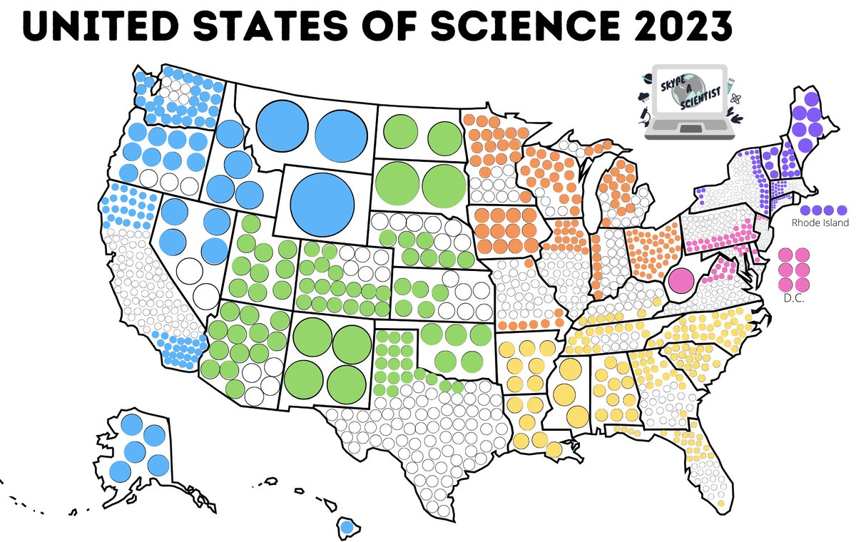 Time for a mid-day update of the map!

The South: 44
The West: 85
Plains Plus: 95
Midwest 98
New England 104
The Mid-Atlantic: 134

The South is still absolutely killin' it.

It's a great time to do those tax-writeoff donations 🥰

$10 to fill a bubble 👇
givebutter.com/US_Science_2023