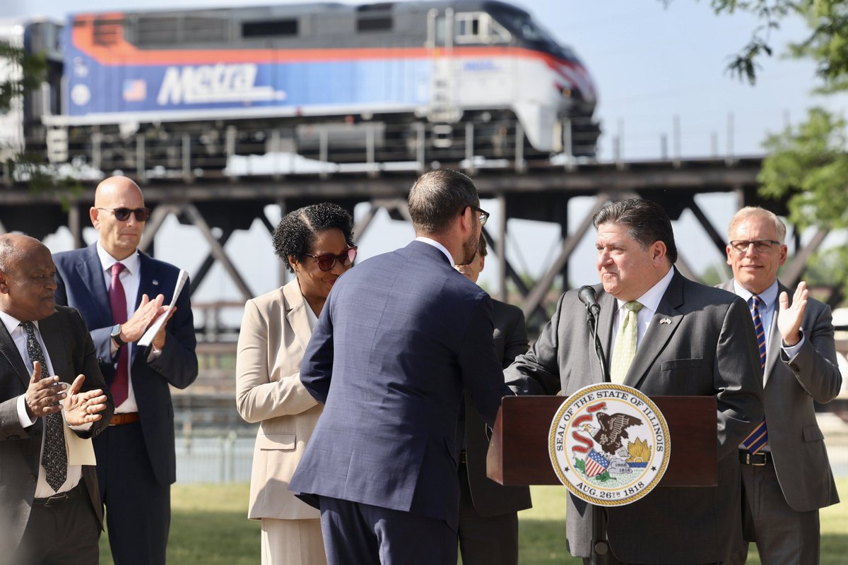 GovPritzker's tweet photo. We're marking the culmination of decades of hard work today.

For the first time since 1981, we're bringing intercity passenger rail back to Rockford. The Milwaukee District West line and Union Pacific partnership will extend Metra service beyond Elgin to reach Rockford. https://t.co/Xs0JWYSKpE