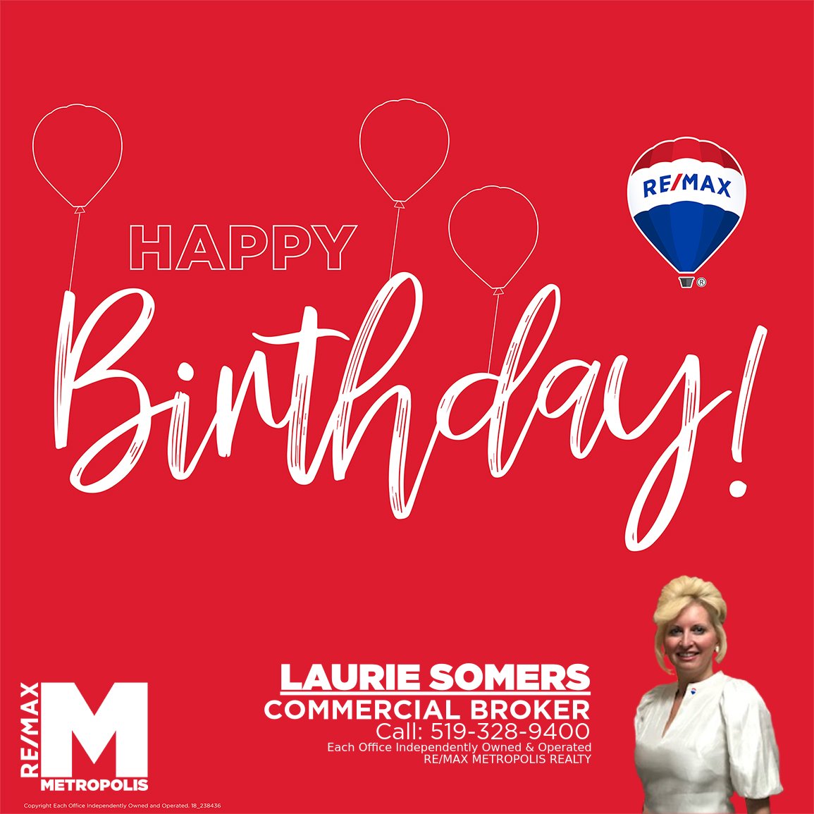 MetropolisREMAX's tweet photo. Happy Laurie Somers! Wishing you the very best always and in all ways from your Family at RE/MAX Metropolis Realty!🎈🎂 https://t.co/qmheChWLpl