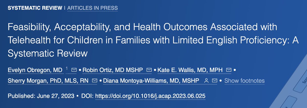🚨Have you seen our recent publication in @AcademicPeds ? We explored the evidence behind #TELEhealth in pediatric care for families who speak languages other than English. It is the latest in our efforts to advance #Health #equity for all children!
