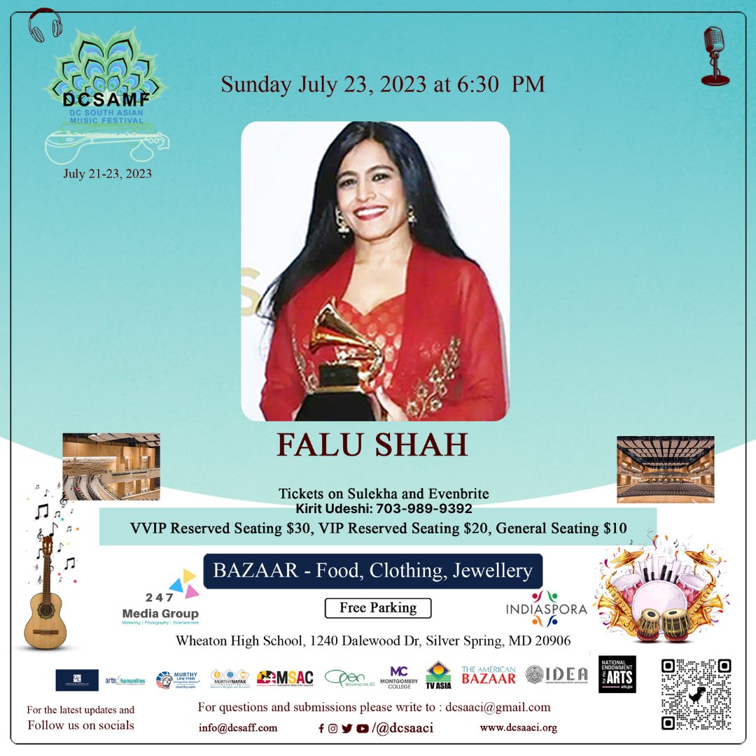 dcsaaci's tweet photo. We're excited to have GRAMMY AWARD WINNER FALU SHAH perform at DCSAMF 2023! 

Use the link to see a snippet of Falu Shah: https://t.co/PF7TIX4DiN

Buy your tickets before they sell out! Visit: https://t.co/VhuGqOCENr
Use code: DCSAMF4JULY20

#DCSAMF #dcevents #thingstododc https://t.co/4pfG7nmArL