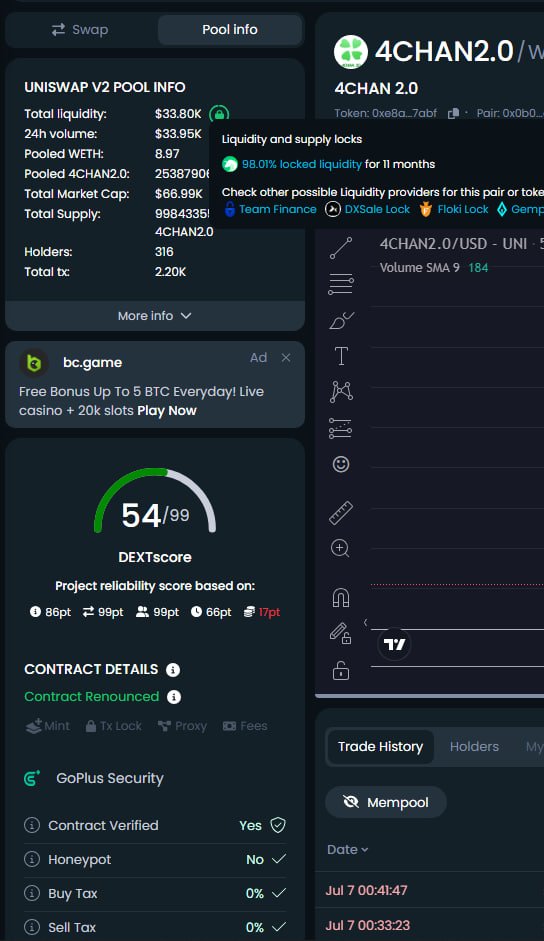 fourchan20's tweet photo. Good Score on @DEXToolsApp &amp; @Token_Sniffer 

https://t.co/xREXYjHhEw

#4CHAN20 #4CHAN https://t.co/377fTC4Z09
